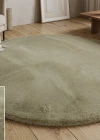 Carpet Dekor İthal Peluş Yumuşak Dekoratif Halı Yuvarlak Taş Rengi