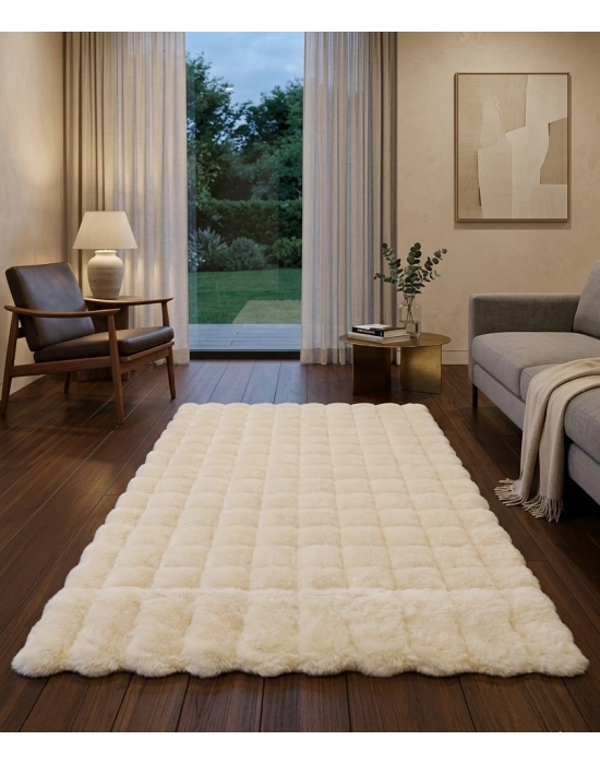 Carpet Dekor İthal Bubble Yumuşak Suni Tavşan Tüyü Halı Krem