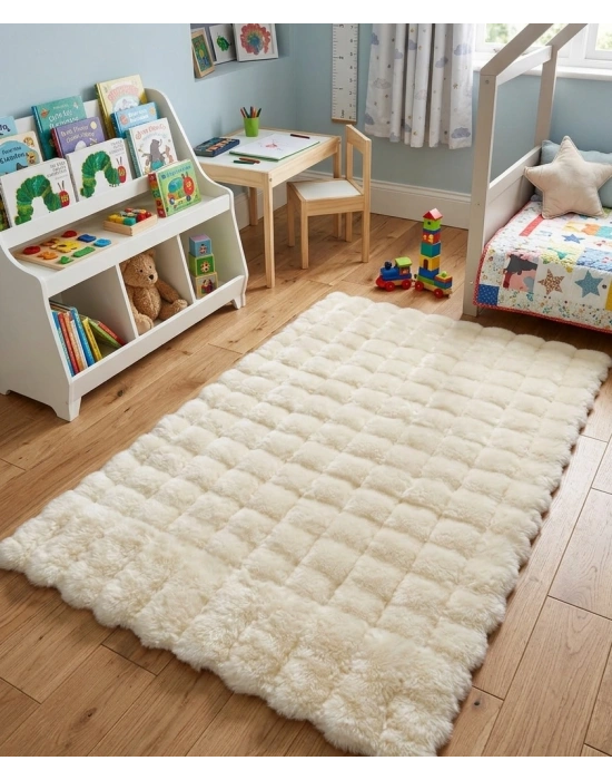 Carpet Dekor İthal Bubble Yumuşak Suni Tavşan Tüyü Halı Krem