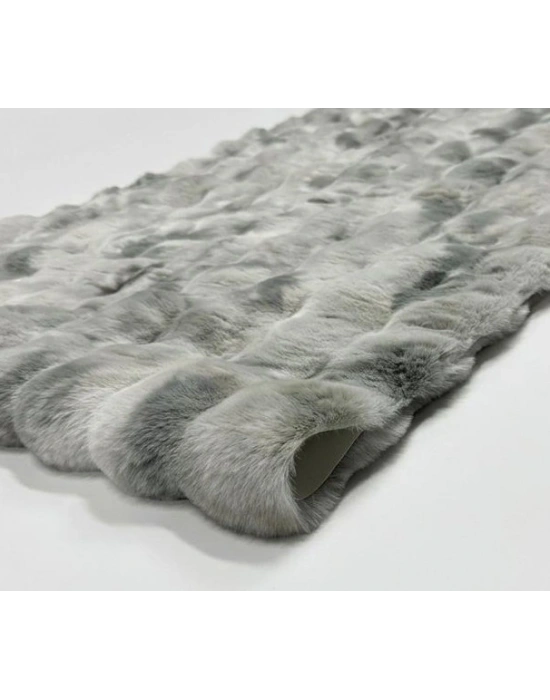 Carpet Dekor İthal Bubble Yumuşak Suni Tavşan Tüyü Halı Gri-Beyaz