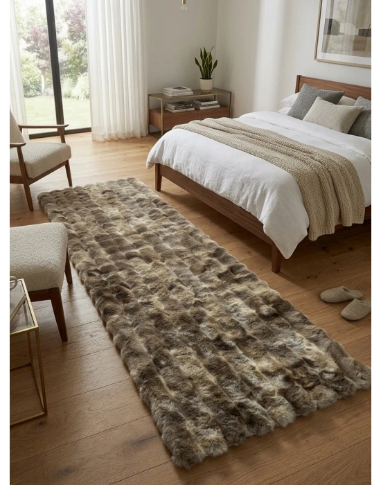 Carpet Dekor İthal Bubble Yumuşak Suni Tavşan Tüyü Halı Kahve-Beyaz