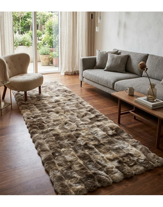 Carpet Dekor İthal Bubble Yumuşak Suni Tavşan Tüyü Halı Kahve-Beyaz