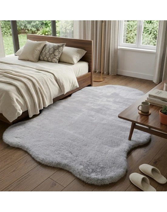 Carpet Dekor İthal Peluş Yumuşak Dekoratif Halı Gri