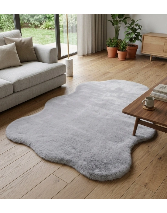 Carpet Dekor İthal Peluş Yumuşak Dekoratif Halı Gri