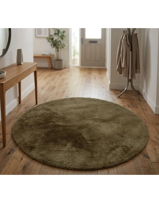 Carpet Dekor İthal Peluş Yumuşak Dekoratif Halı Yuvarlak Kahverengi
