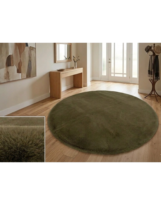 Carpet Dekor İthal Peluş Yumuşak Dekoratif Halı Yuvarlak Kahverengi