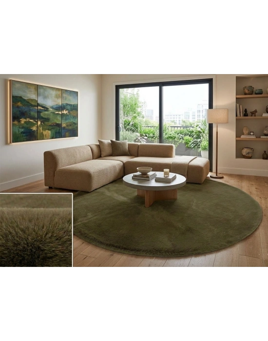 Carpet Dekor İthal Peluş Yumuşak Dekoratif Halı Yuvarlak Kahverengi