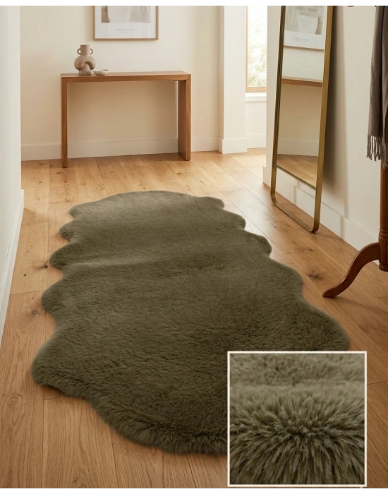 Carpet Dekor İthal Peluş Yumuşak Dekoratif Halı Simetrik Desen Kahverengi