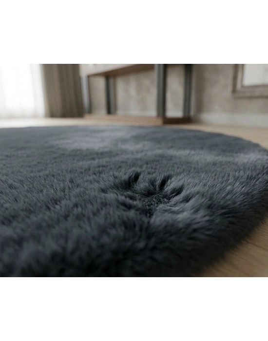 Carpet Dekor İthal Peluş Yumuşak Dekoratif Halı Antrasit