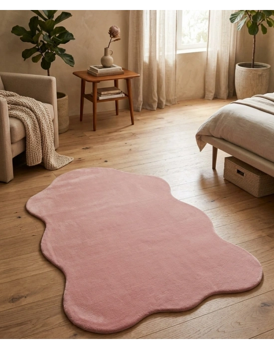 Carpet Dekor İthal Peluş Yumuşak Dekoratif Halı Pembe