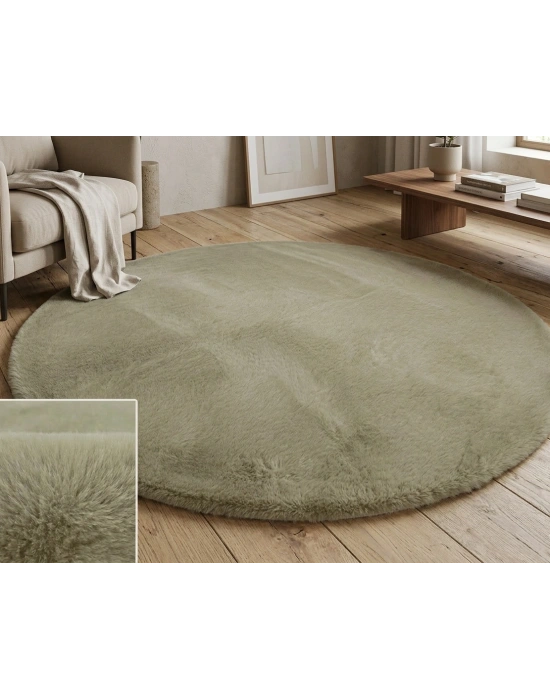 Carpet Dekor İthal Peluş Yumuşak Dekoratif Halı Yuvarlak Taş Rengi