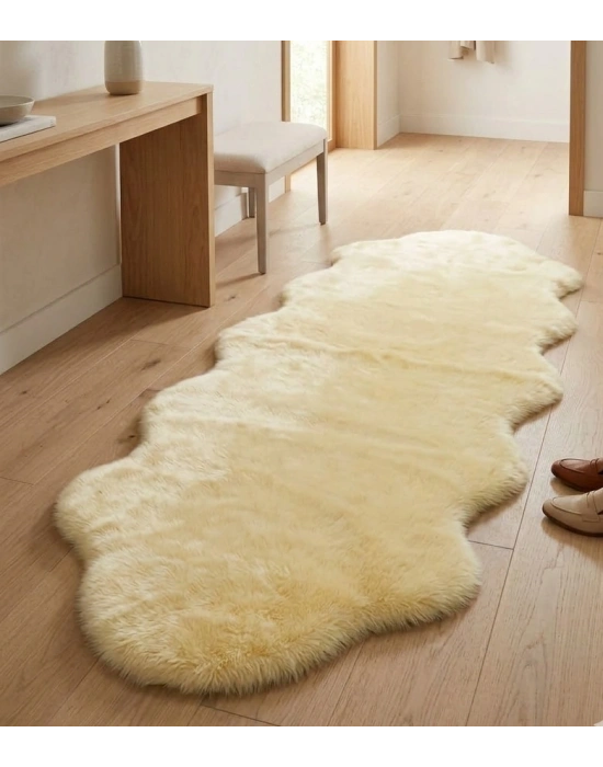Carpet Dekor İthal Peluş Yumuşak Dekoratif Halı Krem