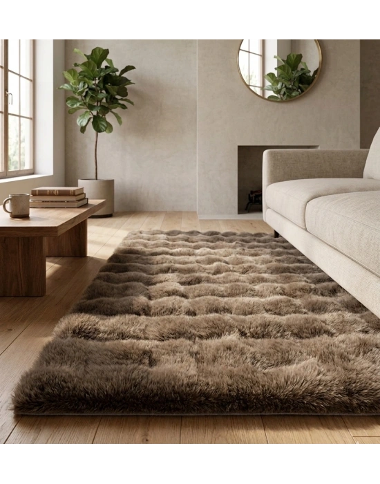 Carpet Dekor İthal Bubble Yumuşak Suni Tavşan Tüyü Halı Kahve