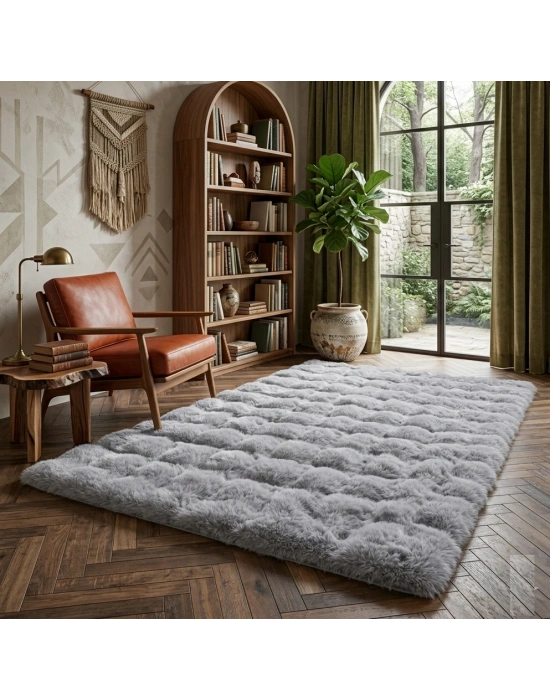 Carpet Dekor İthal Bubble Yumuşak Suni Tavşan Tüyü Halı Gri