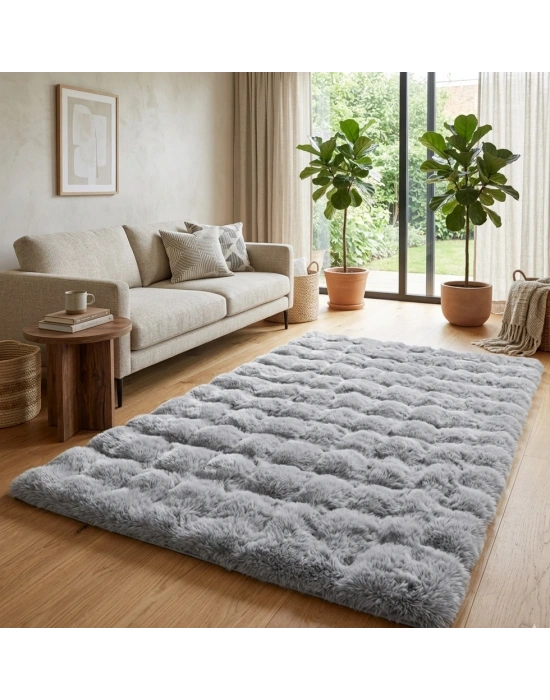 Carpet Dekor İthal Bubble Yumuşak Suni Tavşan Tüyü Halı Gri