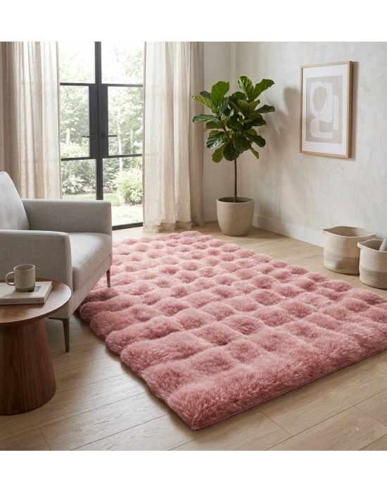 Carpet Dekor İthal Bubble Yumuşak Suni Tavşan Tüyü Halı Pudra-Pembe