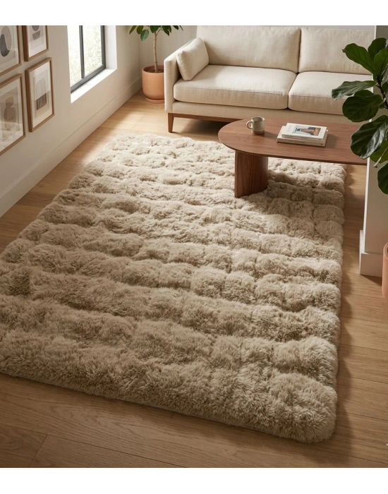 Carpet Dekor İthal Bubble Yumuşak Suni Tavşan Tüyü Halı Taş Rengi