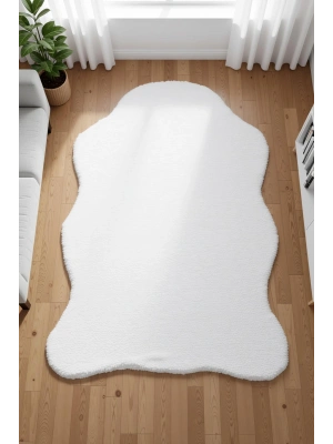 Carpet Dekor İthal Peluş Yumuşak Dekoratif Halı Beyaz