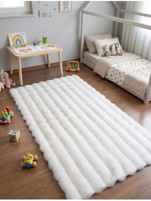 Carpet Dekor İthal Bubble Yumuşak Suni Tavşan Tüyü Halı Beyaz