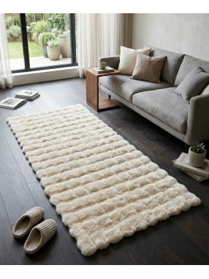 Carpet Dekor İthal Bubble Yumuşak Suni Tavşan Tüyü Halı Krem