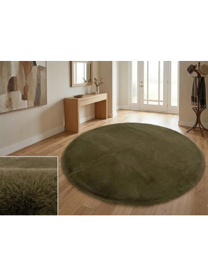 Carpet Dekor İthal Peluş Yumuşak Dekoratif Halı Yuvarlak Kahverengi