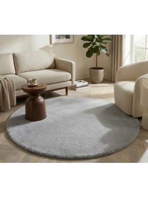Carpet Dekor İthal Peluş Yumuşak Dekoratif Halı Yuvarlak Gri