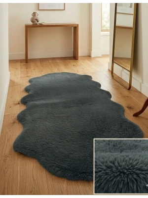 Carpet Dekor İthal Peluş Yumuşak Dekoratif Halı Simetrik Desen Antrasit Rengi
