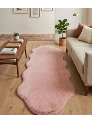Carpet Dekor İthal Peluş Yumuşak Dekoratif Halı Simetrik Desen Pembe