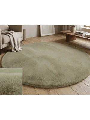 Carpet Dekor İthal Peluş Yumuşak Dekoratif Halı Yuvarlak Taş Rengi