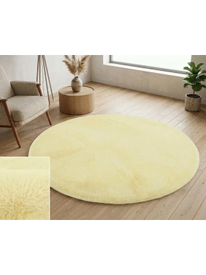Carpet Dekor İthal Peluş Yumuşak Dekoratif Halı Yuvarlak Krem Rengi