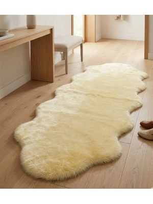 Carpet Dekor İthal Peluş Yumuşak Dekoratif Halı Krem