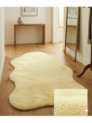 Carpet Dekor İthal Peluş Yumuşak Dekoratif Halı Krem Rengi