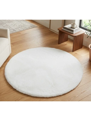 Carpet Dekor İthal Peluş Yumuşak Dekoratif Halı yuvarlak Beyaz