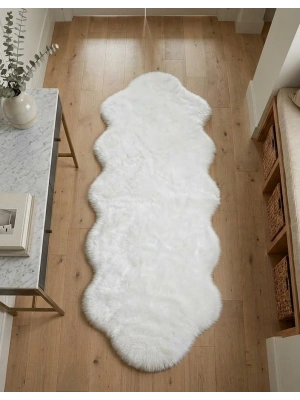 Carpet Dekor İthal Peluş Yumuşak Dekoratif Halı Simetrik Desen Beyaz