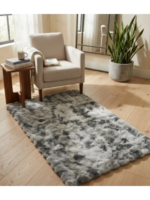 Carpet Dekor İthal Bubble Yumuşak Suni Tavşan Tüyü Halı Gri-Beyaz