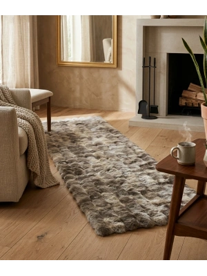 Carpet Dekor İthal Bubble Yumuşak Suni Tavşan Tüyü Halı Kahve-Beyaz