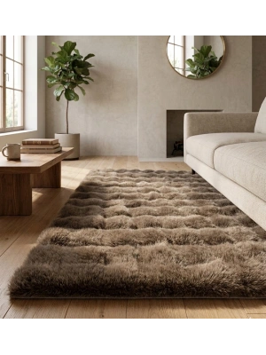 Carpet Dekor İthal Bubble Yumuşak Suni Tavşan Tüyü Halı Kahve