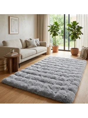 Carpet Dekor İthal Bubble Yumuşak Suni Tavşan Tüyü Halı Gri
