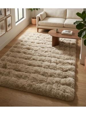 Carpet Dekor İthal Bubble Yumuşak Suni Tavşan Tüyü Halı Taş Rengi
