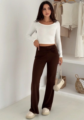 Bel Detaylı Geniş Paça Modal Pantolon
