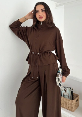 Fermuarlı Bel Detaylı Palazo Pantolonlu Modal Takım