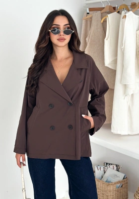 Kısa Trençkot Düğmeli Acı Kahve