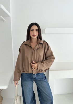 Oversize Astarlı Bomber Süet Ceket