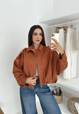 Oversize Astarlı Bomber Süet Ceket