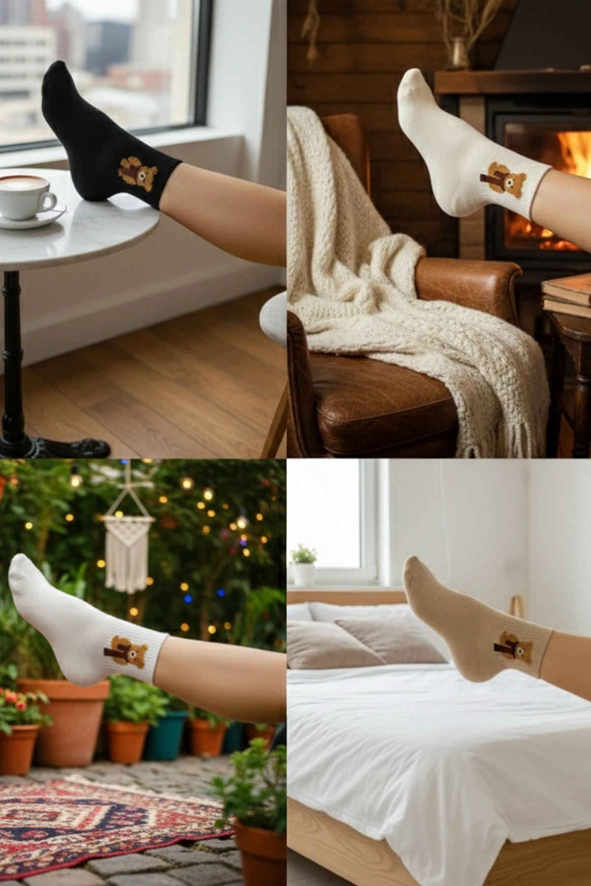 4 Çift Teddy Bear Tüylü Kolej Çorap Seti