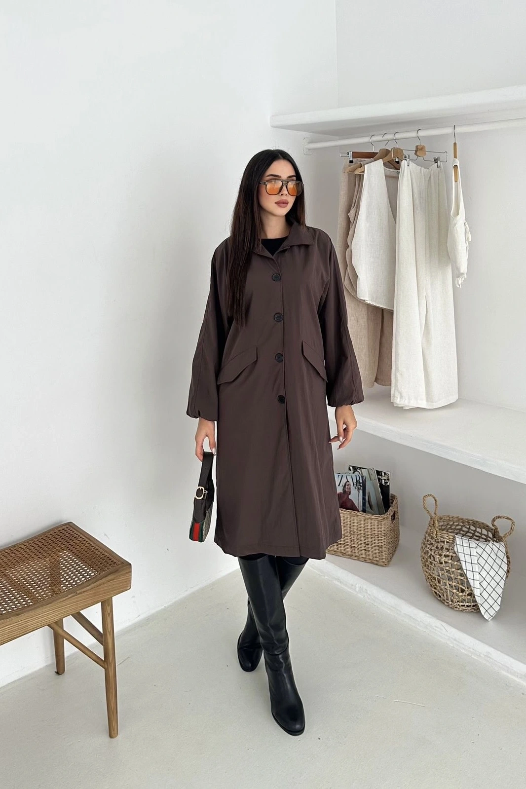 Kadın Astarlı Uzun Trençkot