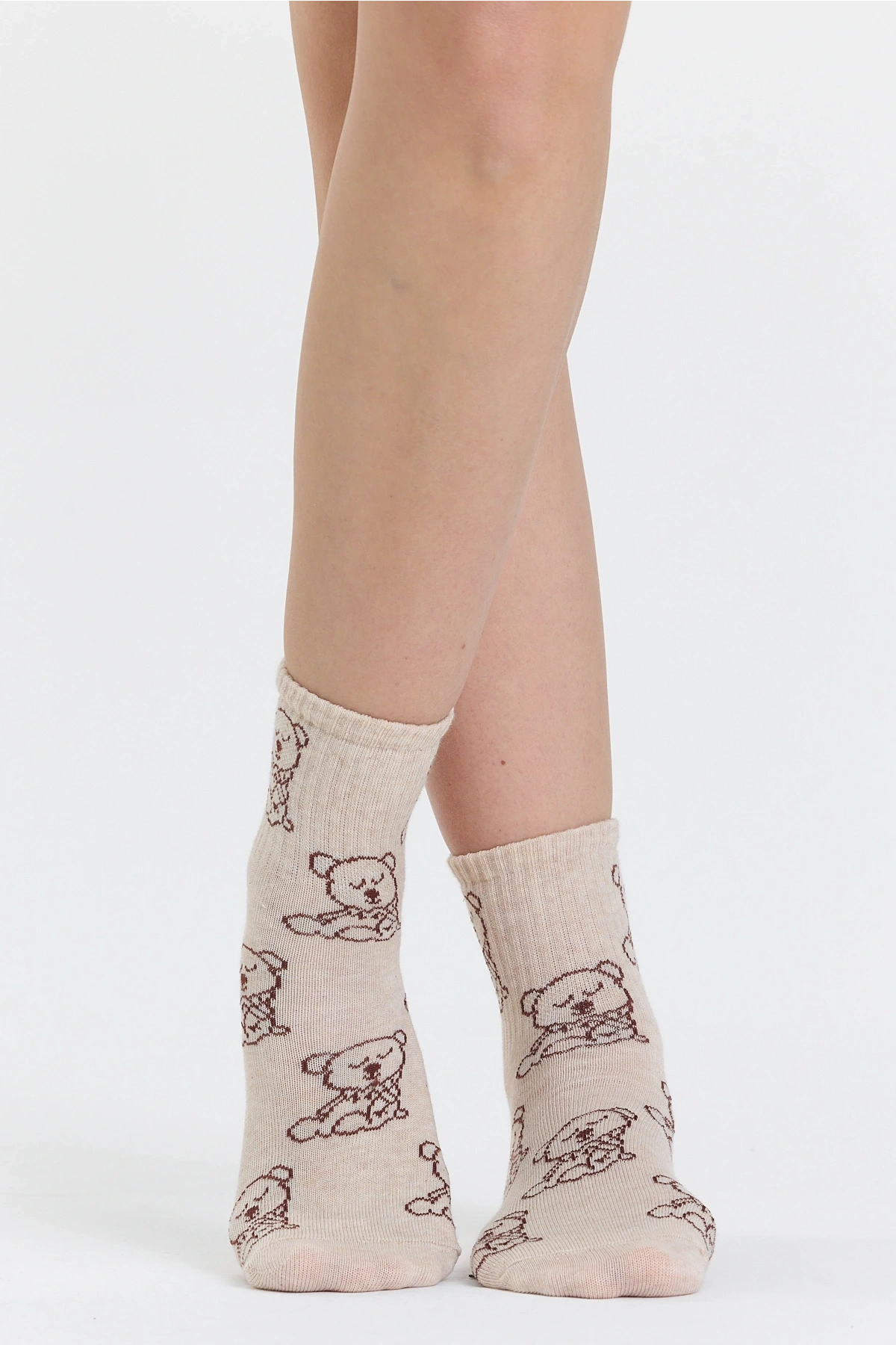 4 Çift Ayıcık Desenli Unisex Spor Kolej Çorap Seti - Sevimli ve Rahat Günlük Çoraplar