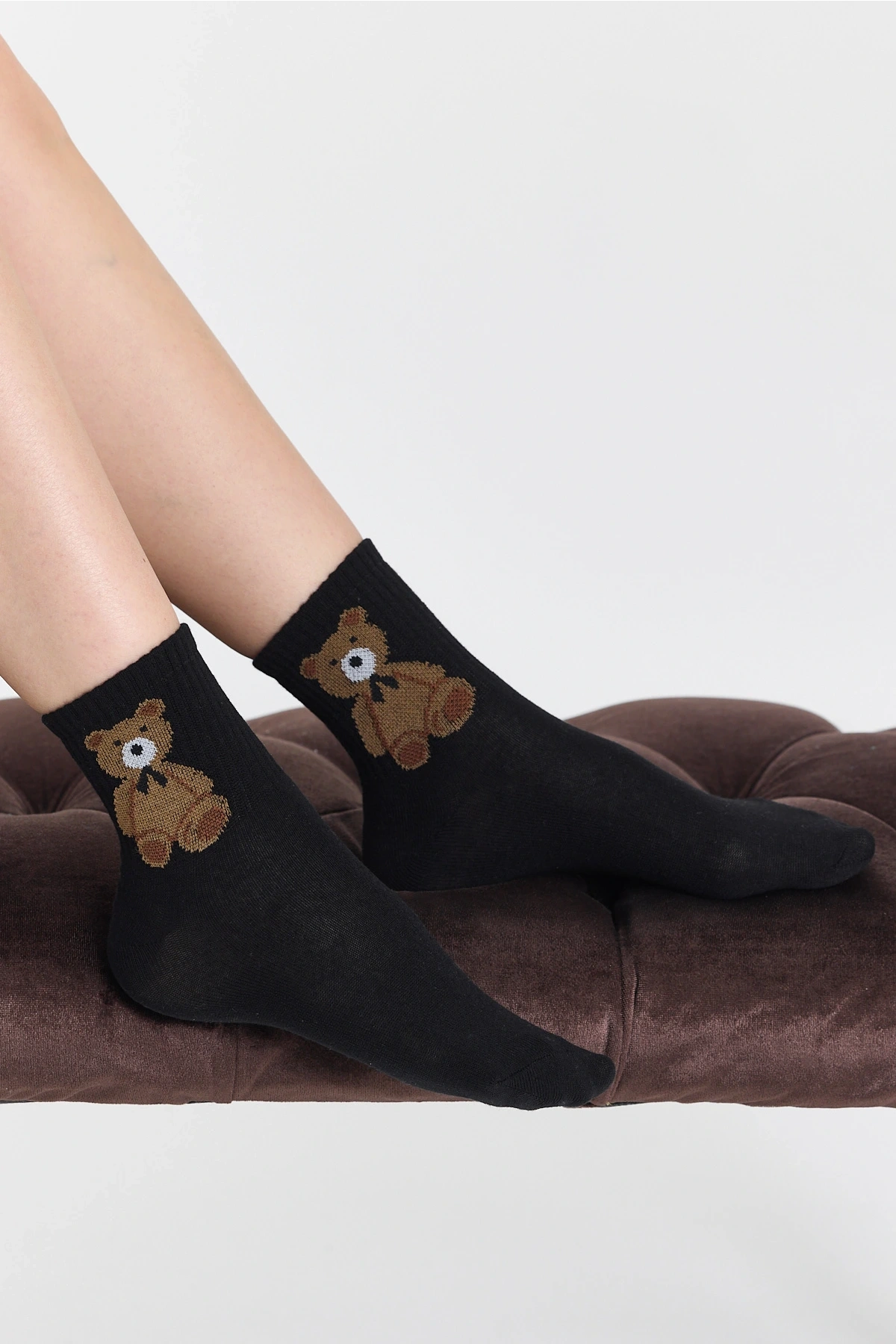 4Çift Bear Star İşlemeli Kolej Çorap Seti