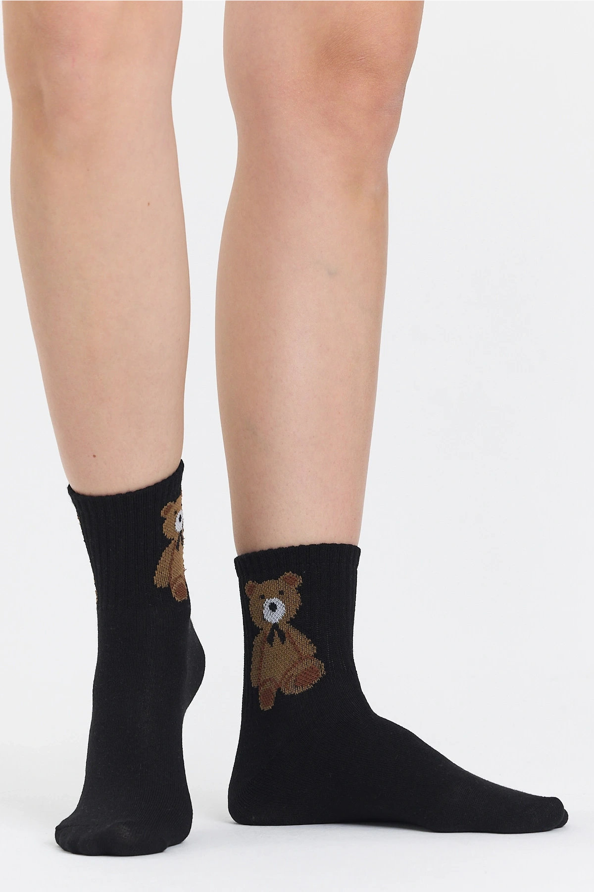 4Çift Bear Star İşlemeli Kolej Çorap Seti