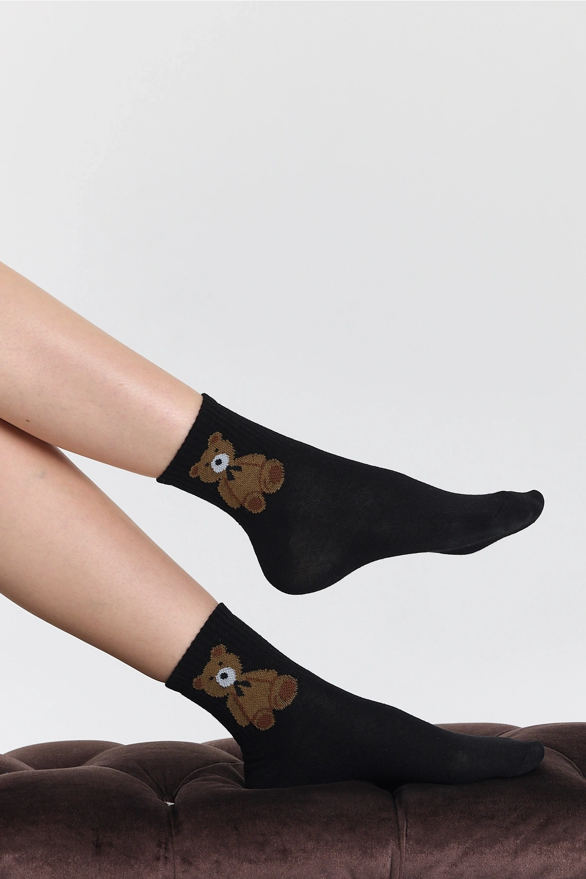 4Çift Bear Star İşlemeli Kolej Çorap Seti